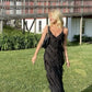 Black spaghetti strap ruffled mermaid long party dress wedding guest dress prom dress evening dress nv1952