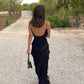 Black spaghetti strap ruffled mermaid long party dress wedding guest dress prom dress evening dress nv1952