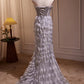 Glittery Tulle Off-the-shoulder Mermaid Long Ball Gown Evening Dress with Beaded Feathers nv2048