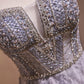 Glittery Tulle Off-the-shoulder Mermaid Long Ball Gown Evening Dress with Beaded Feathers nv2048