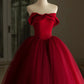 A-Line Tulle Burgundy Long Prom Dress, Burgundy Long Formal Dress nv1681