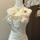 Ivory White Floral Beaded Long Satin Ball Gown Evening Gown Wedding Dress nv4216