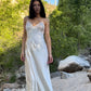 Ivory Stunning Floral Lace Adjustable Spaghetti-Shoulder Floor-Length Edgy Long Satin Cocktail Party Dress party dress nv4105