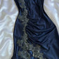 Navy Blue Vintage Elegant Spaghetti Strap Exquisite Lace Long Mermaid Satin Empire Dress Ball Gown Evening Dress Party Dress Prom Dress nv4033