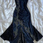 Navy Blue Vintage Elegant Spaghetti Strap Exquisite Lace Long Mermaid Satin Empire Dress Ball Gown Evening Dress Party Dress Prom Dress nv4033