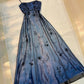 Blue Vintage Gorgeous Gradient Delicate Beaded Long Tulle Satin Imperial Dress Ball Gown Evening Gown Party Dress Prom Gown nv4032