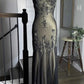 Blue/Reddish Brown/Green Beaded Vintage Evening Gown Spaghetti Strap Chiffon Long Ball Gown nv4269