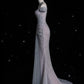 Silver Gorgeous Exquisite Shiny Mermaid Off-the-shoulder Tulle Rhinestone Long Sequined Prom Dress Formal Graduation Dress Evening Gown nv3794