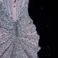 Silver Gorgeous Exquisite Shiny Mermaid Off-the-shoulder Tulle Rhinestone Long Sequined Prom Dress Formal Graduation Dress Evening Gown nv3794