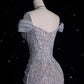 Silver Gorgeous Exquisite Shiny Mermaid Off-the-shoulder Tulle Rhinestone Long Sequined Prom Dress Formal Graduation Dress Evening Gown nv3794