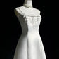 White A-line Beaded Satin Long Ball Gown Graduation Prom Dress Wedding Dress nv4292