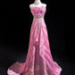 Pink Fashion Ruffled Mermaid Satin Beaded Long Ball Gown Evening Dress Beautiful Bride Wedding Dress nv4291