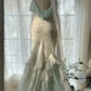 Mint Green Fashionable Elegant Spaghetti Straps Delicate Notes Long Ruffled Mermaid Chiffon Ball Gown Evening Gown Party Gown Prom Gown Graduation Gown nv4034