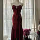 Vintage Red Mermaid Off-the-shoulder Long Chiffon Ball Gown Graduation Prom Dress Party Dress nv3761
