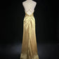 Yellow Beaded Long Vintage Satin Ball Gown Evening Gown Graduation Gown nv4399