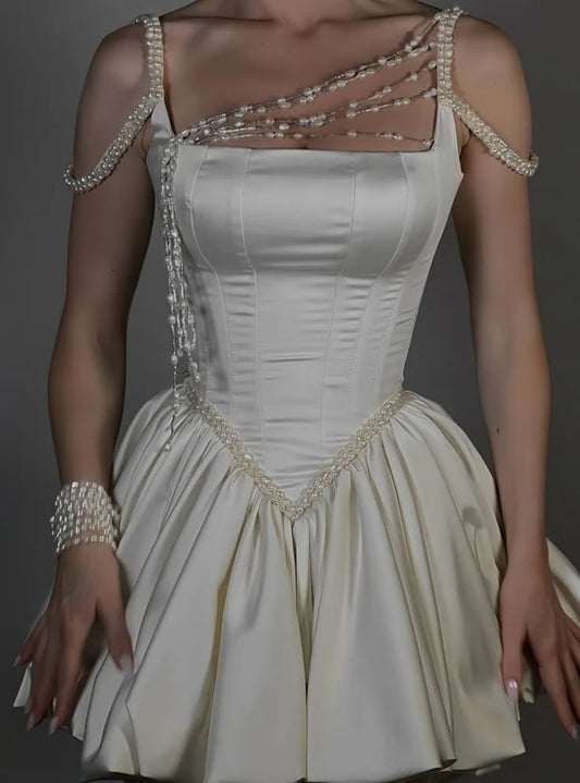 White pearl short fashion elegant homecoming dress birthday party dress prom dress nv4772