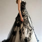 NiceVestidos-Black-White Paneled Lace Tulle Sleeveless Floor-Length Gothic Gown NV6201