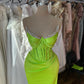 Green Shiny Fashion Elegant Spaghetti Strap Sleeveless Long Satin Floor Length Ball Gown Evening Dress Party Dress nv3720
