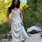 Ivory Stunning Floral Lace Adjustable Spaghetti-Shoulder Floor-Length Edgy Long Satin Cocktail Party Dress party dress nv4105