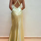 Light Yellow V Neck Vintage Mermaid Long Party Dress Prom Gown Evening Dress nv1945