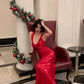 Charming Red Mermaid Halter Sequin Open Back Prom Dress Evening Dress nv5394