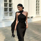 Black Spaghetti Strap Backless Sexy Satin Ball Gown Evening Dress nv1737