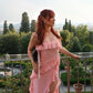 Pink Chiffon Off Shoulder Ruffle Long Slit Prom Dress Bodycon Party Dress Birthday Dress Evening Dress nv2260