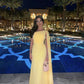 Yellow one shoulder tulle long ball gown formal seaside pool party dress evening gown nv1843