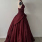 Halter Sleeveless Burgundy Satin Maxi Dress | Luxury Elegant Tassel Waist Ball Gown for Gala Ball NV6299