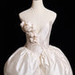Cute A Line V Neck 3D Floral White Satin Short Homecoming Dress Birthday Dress nv5395