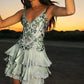 Green shiny beaded short ruffled chiffon homecoming dress cocktail party dress birthday dress nv4800