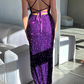 Purple Sequin Bodycon Sexy Square Spaghetti Straps Side Slits Long Party Dress Prom Gown Evening Gown nv2433