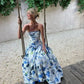 Strapless Print Floral Long Prom Dress Evening Gown nv1742