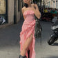 Charming Pink Elegant Ruffle Off Shoulder Long Ball Gown Evening Dress Party Dress nv2299