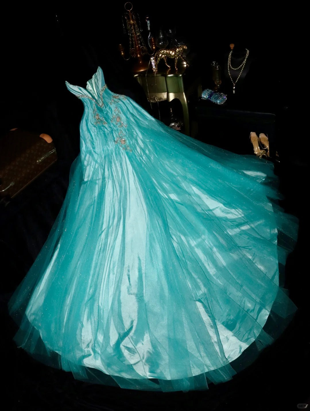 Blue Beading Fashion Elegant Long Tulle Satin Prom Dress Evening Dress Party Dress nv4688