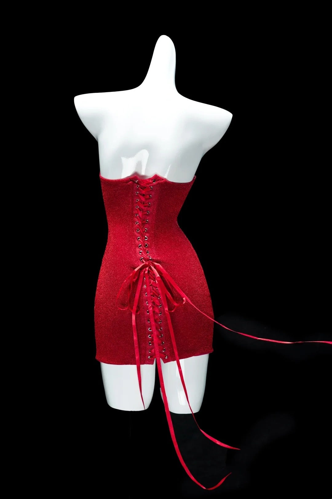 Bright Red Sequin Bandeau Mini Dress: Back Lace-up, Fitted Bodycon, Party Centerpiece Gown NV6412