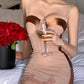 Nude-rosa Satin-Camisole-Kleid mit Stäbchen: 3D-Brustpolster, Spitzenbesatz, Pure Desire Hot Girl Bodycon-Kleid NV6406