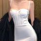 White Satin Boned Camisole Dress: 3D Bust Pad, Fitted Bodycon, Luxury Evening Gown NV6407