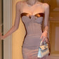 Nude-rosa Satin-Camisole-Kleid mit Stäbchen: 3D-Brustpolster, Spitzenbesatz, Pure Desire Hot Girl Bodycon-Kleid NV6406