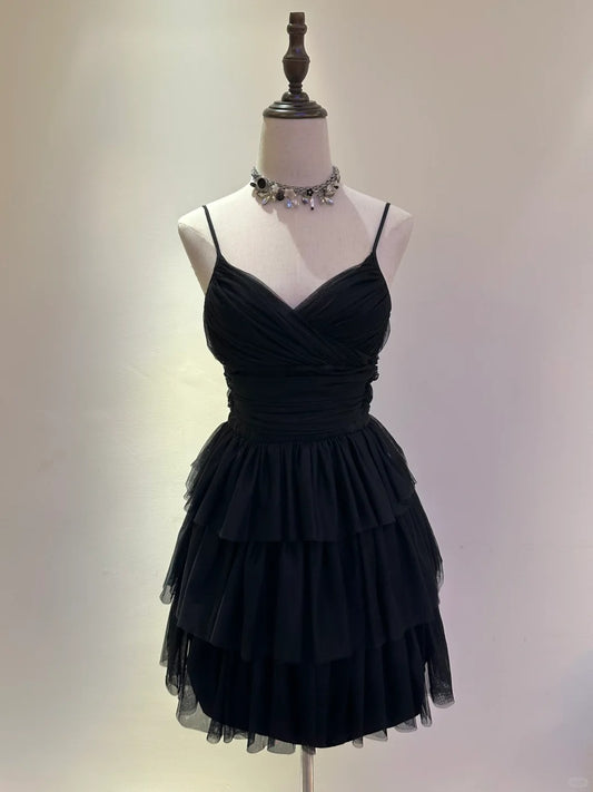 ✨Beautiful date little black dress short chiffon homecoming dress party dress nv5431