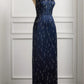 NiceVestidos-Navy Blue Luxurious Beaded Formal Evening Gown NV6094