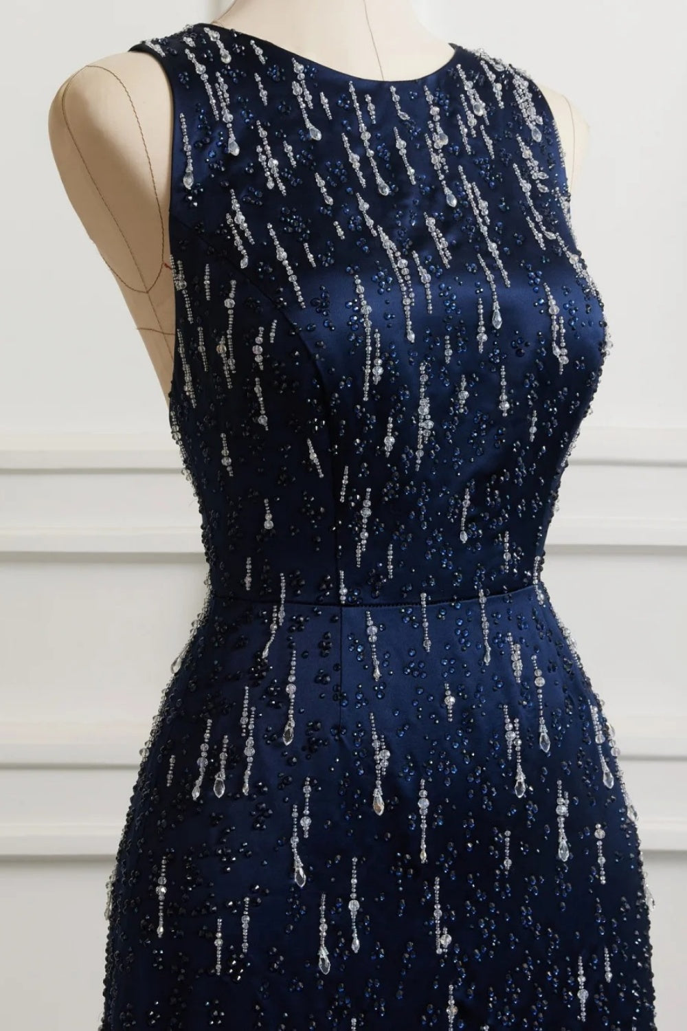 NiceVestidos-Navy Blue Luxurious Beaded Formal Evening Gown NV6094