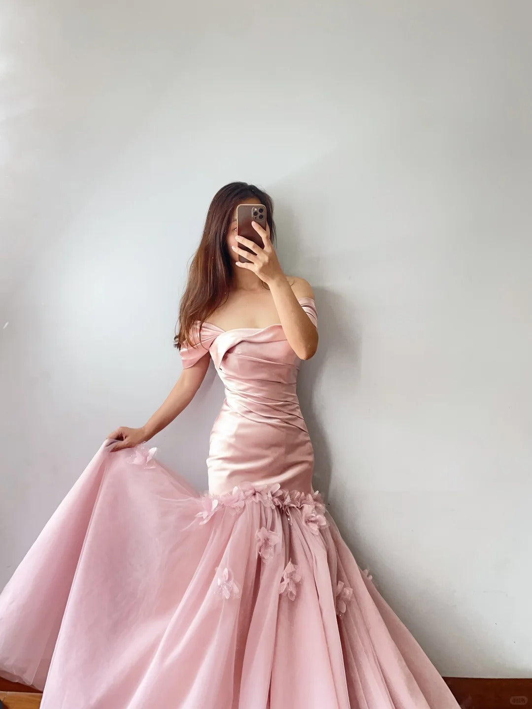 Pink Floral Fashion Elegant Mermaid Long Satin Prom Dress Evening Dress nv4775