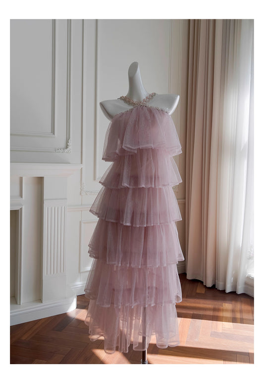 NiceVestidos-Homecoming Dress Pink Mesh Sling Cake French Birthday Party Dress Dress For Women nv5558