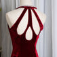 Charming Burgundy Mermaid Velvet Long Ball Gown Evening Gown Party Dress nv1776