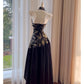 NiceVestidos-Homecoming Dress Black And Gold Satin Jacquard Design Sleeveless Waist Long Dress Backless Halter Neck Sexy Banquet Dress nv5559