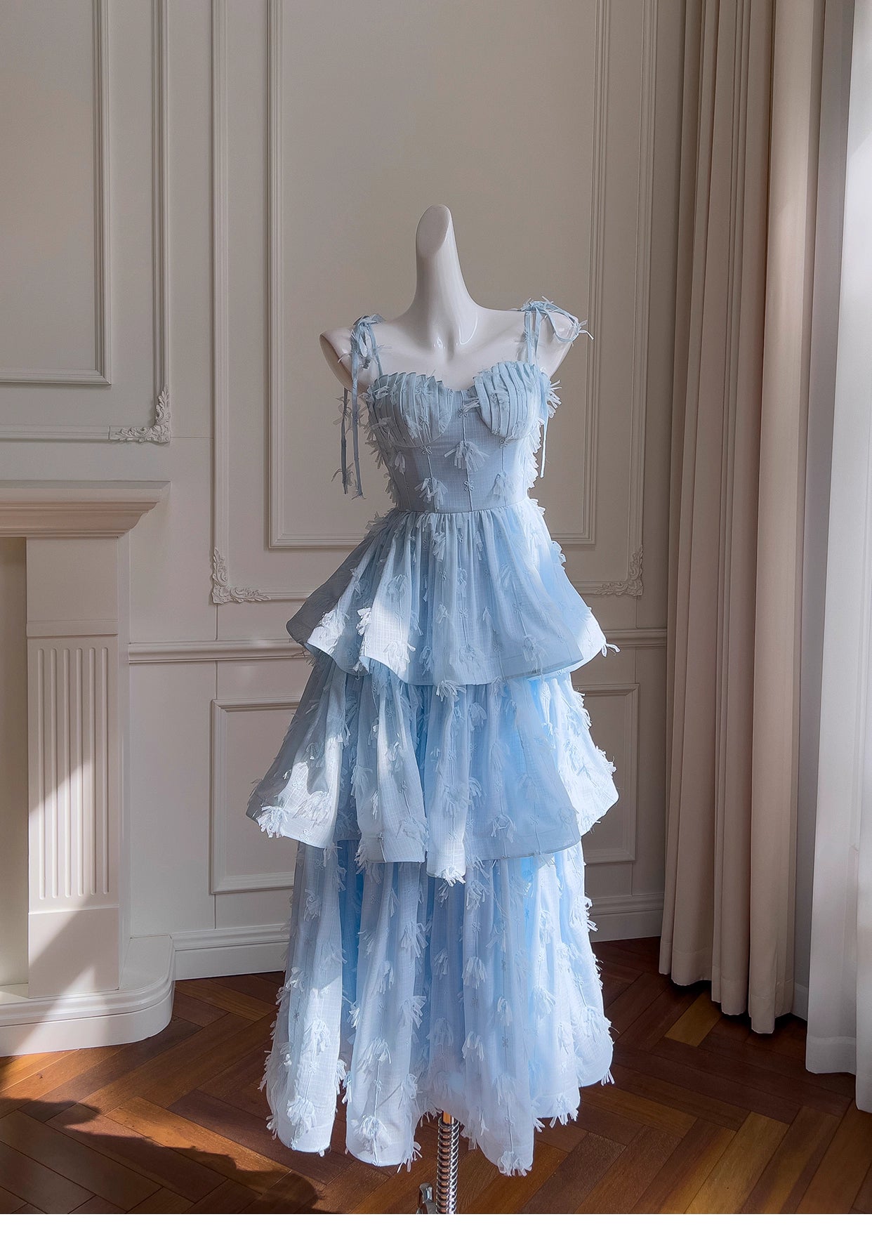 NiceVestidos-Homecoming Dress Blue Chiffon Birthday Cake Dress Chic Unique Suspender Long Dress nv5551