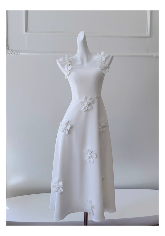 NiceVestidos-Homecoming Dress White Suspender Flower Dress Waist Slimming French Retro Summer Dress For Women nv5556