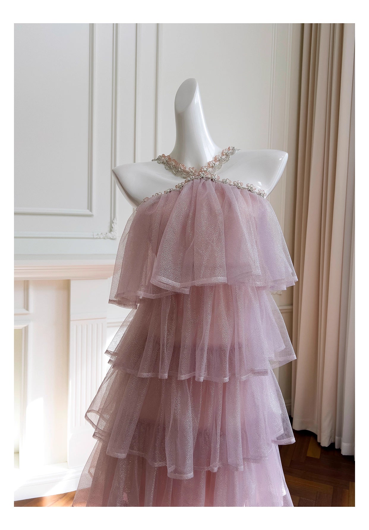 NiceVestidos-Homecoming Dress Pink Mesh Sling Cake French Birthday Party Dress Dress For Women nv5558