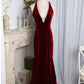 Charming Burgundy Mermaid Velvet Long Ball Gown Evening Gown Party Dress nv1776